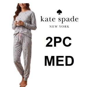 Kate Spade Super Soft Polka Dot Pajama Set 2PC Grey Pink Blue Size Medium NWT